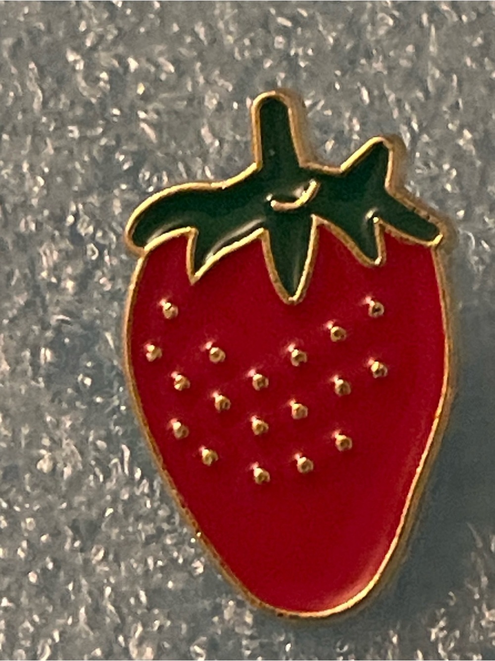 Red Strawberry Enamel Pin with Green Top